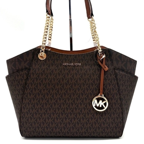 Michael Kors Large Jet Set Travel Chain Shoulder Bag Brown/Gold - Picture 1 of 12